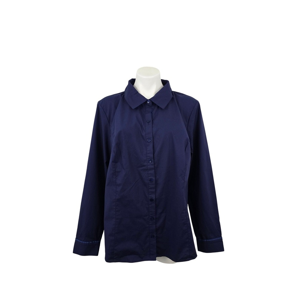 Isaac Mizrahi Live! Stretch Woven Button Front Shirt Navy‎ 1X